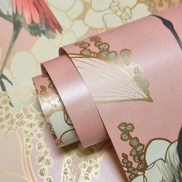 Bird & Floral Wallpaper - Pink, Paper