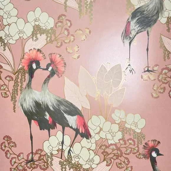 Bird & Floral Wallpaper - Pink, Paper