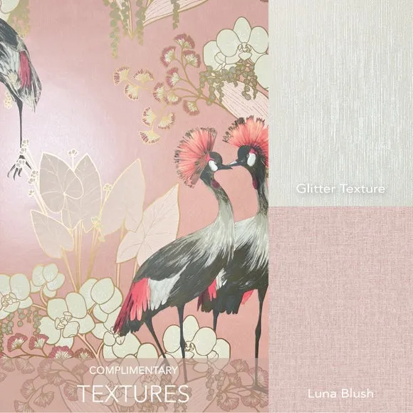 Bird & Floral Wallpaper - Pink, Paper