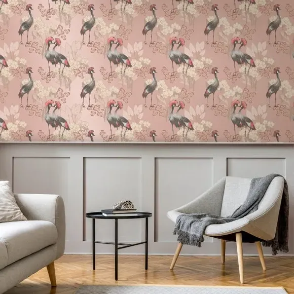 Bird & Floral Wallpaper - Pink, Paper