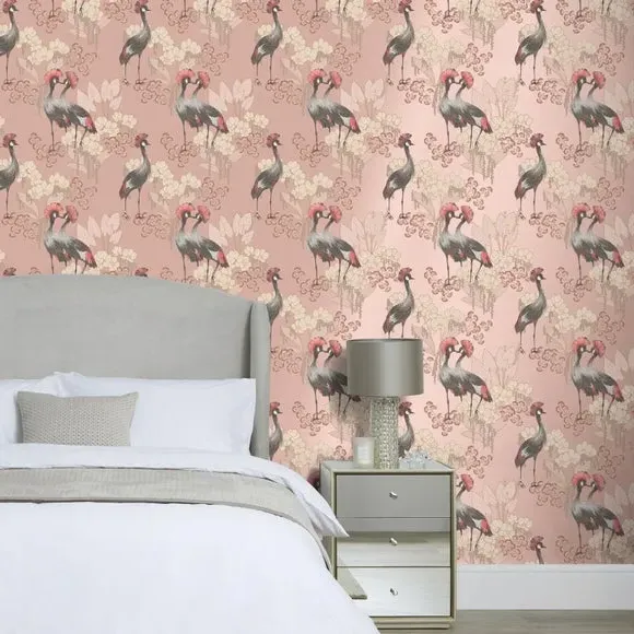 Bird & Floral Wallpaper - Pink, Paper