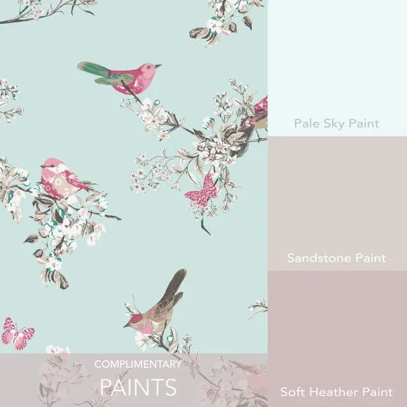 Bird Pattern Wallpaper - Blue, Matt Finish
