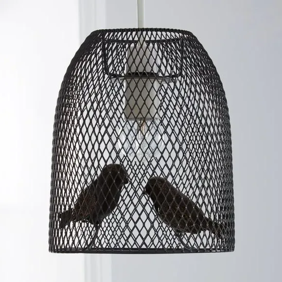 Bird Pendant Shade Easy Fit - Grey, Metal Mesh