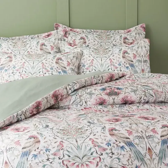 Bird Print Duvet Cover Set - Cream, Velour