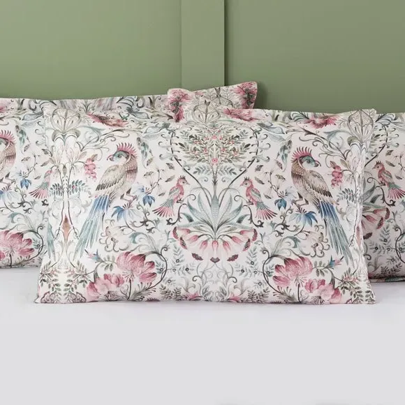 Bird Print Duvet Cover Set - Cream, Velour