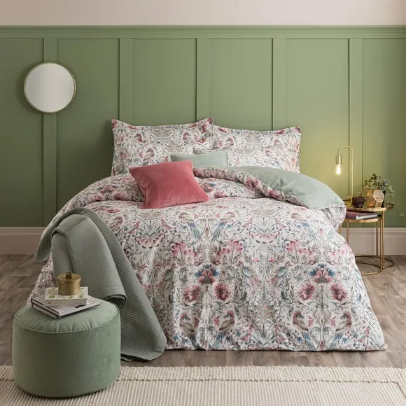 Bird Print Duvet Cover Set - Cream, Velour