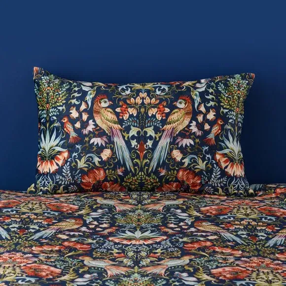 Bird Print Duvet Cover Set - Navy, Velour