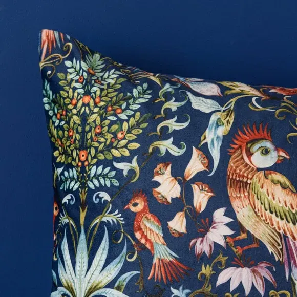 Bird Print Duvet Cover Set - Navy, Velour