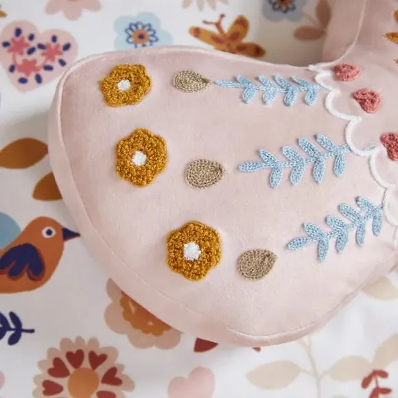 Bird Shaped Cushion Folk Floral - Blush