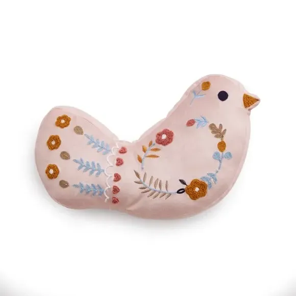 Bird Shaped Cushion Folk Floral - Blush