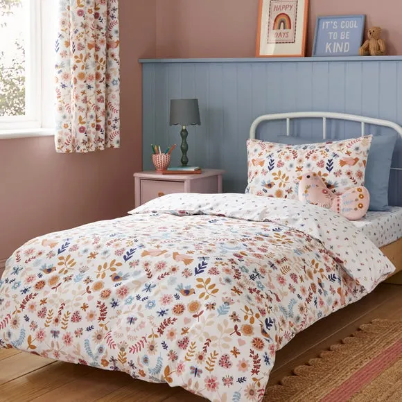 Bird Shaped Cushion Folk Floral - Blush