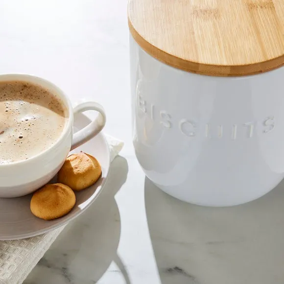 Biscuit Canister with Bamboo Lid - White, Ceramic
