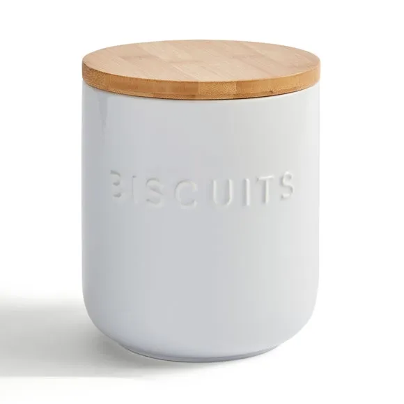 Biscuit Canister with Bamboo Lid - White, Ceramic