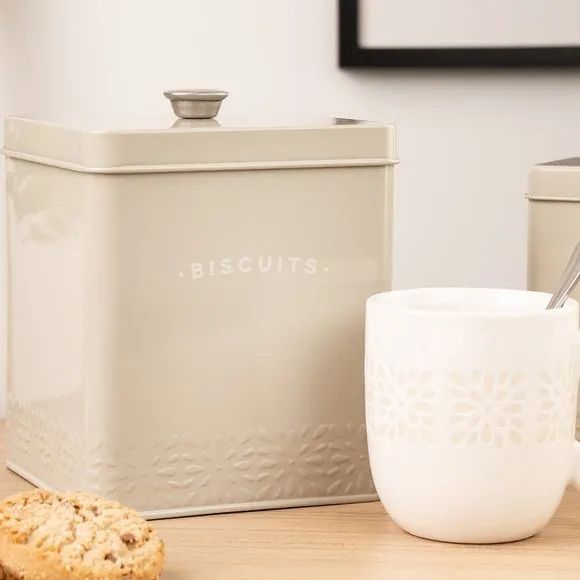 Biscuit Storage Tin with Lid - Cream image