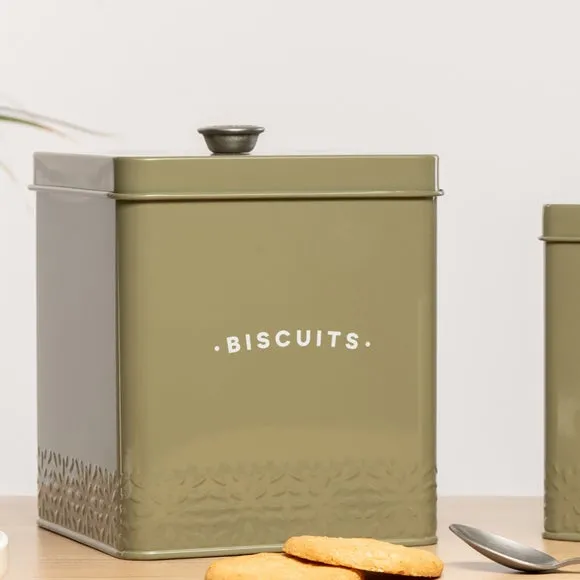 Biscuit Storage Tin with Lid - Light Moss