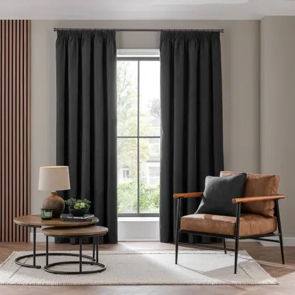 Blackout Curtains Pencil Pleat - Black, Brushed