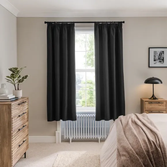 Blackout Curtains Pencil Pleat - Black, Brushed