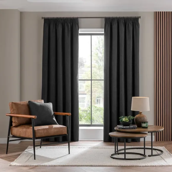 Blackout Curtains Pencil Pleat - Black, Brushed