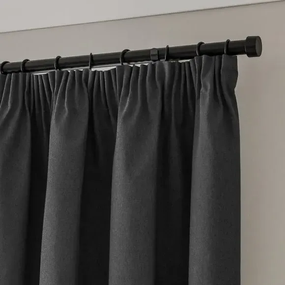 Blackout Curtains Pencil Pleat - Black, Brushed