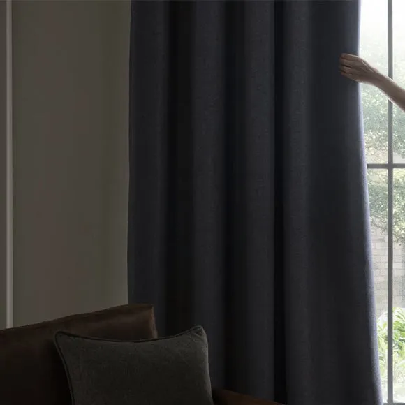 Blackout Curtains Pencil Pleat - Blue, Brushed