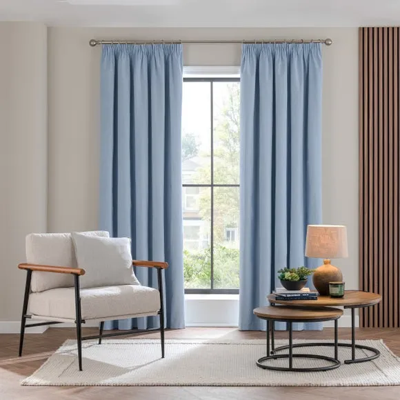 Blackout Curtains Pencil Pleat - Blue, Brushed