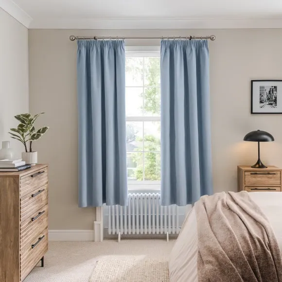 Blackout Curtains Pencil Pleat - Blue, Brushed