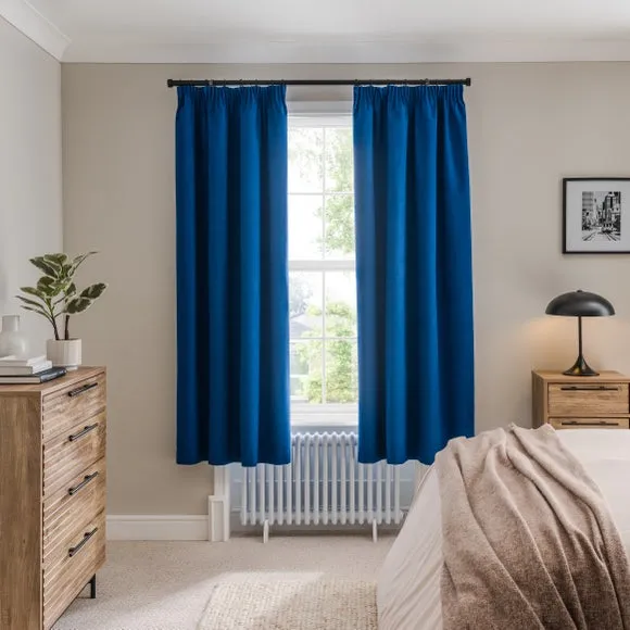 Blackout Curtains Pencil Pleat - Blue, Brushed