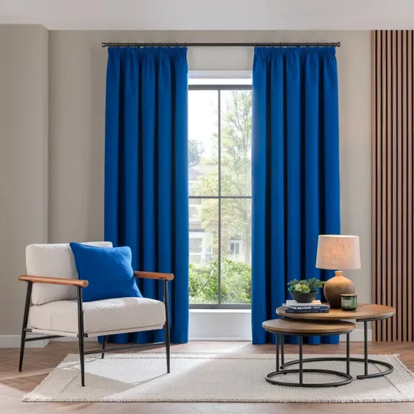 Blackout Curtains Pencil Pleat - Blue, Brushed