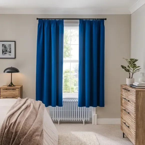 Blackout Curtains Pencil Pleat - Blue, Brushed