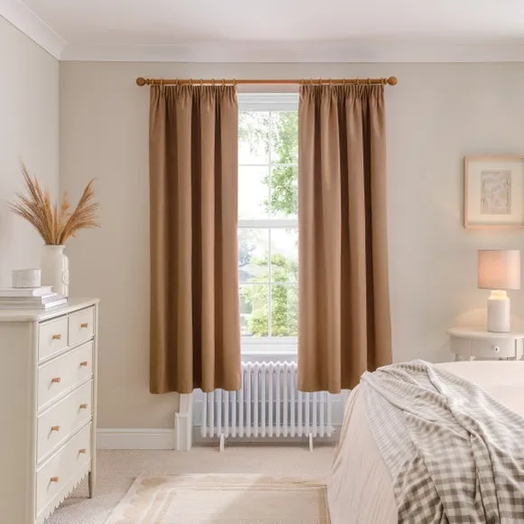 Blackout Curtains Pencil Pleat - Camel, Brushed