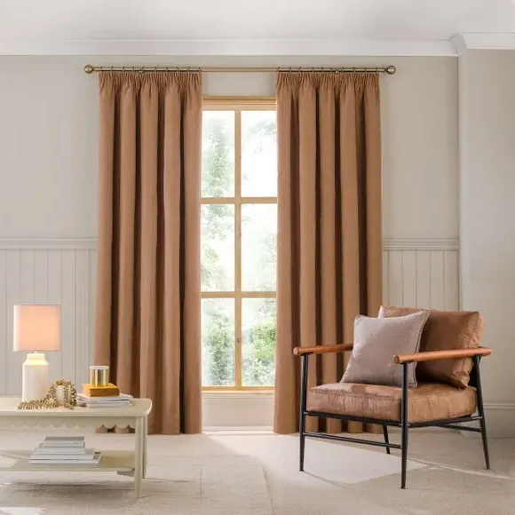 Blackout Curtains Pencil Pleat - Camel, Brushed
