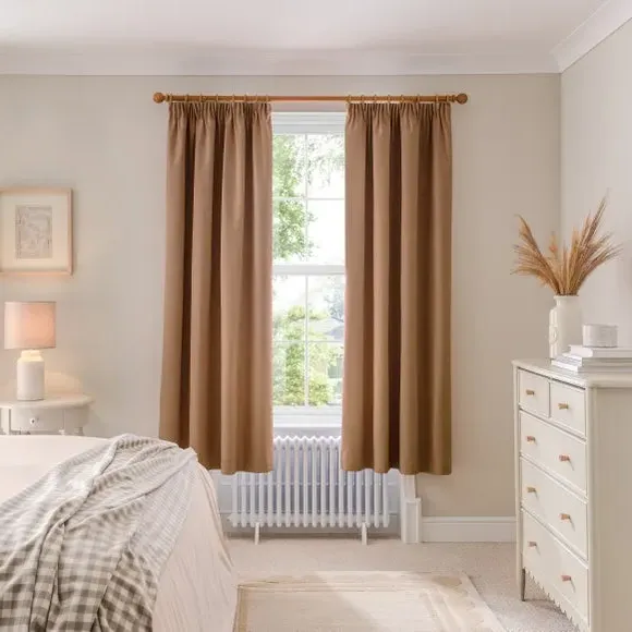 Blackout Curtains Pencil Pleat - Camel, Brushed