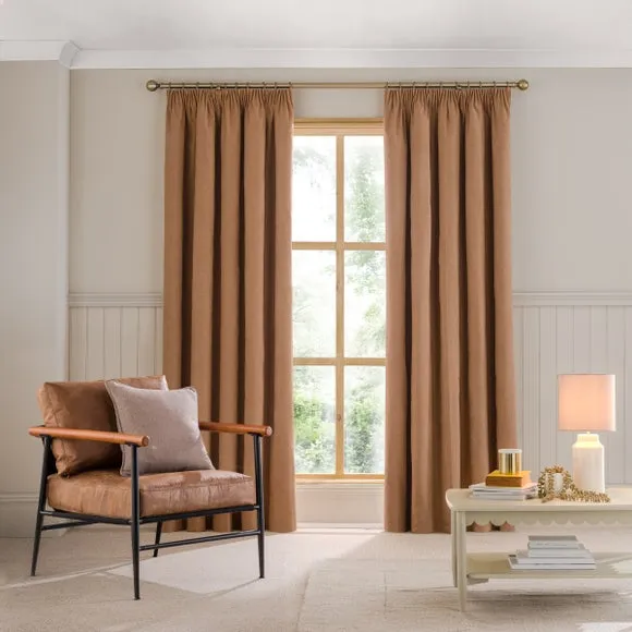 Blackout Curtains Pencil Pleat - Camel, Brushed