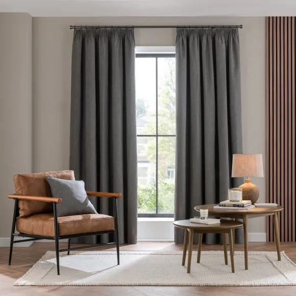 Blackout Curtains Pencil Pleat - Charcoal, Brushed