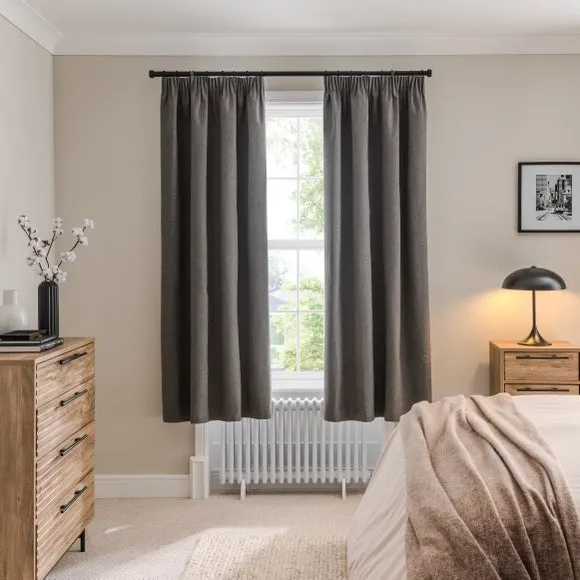 Blackout Curtains Pencil Pleat - Charcoal, Brushed