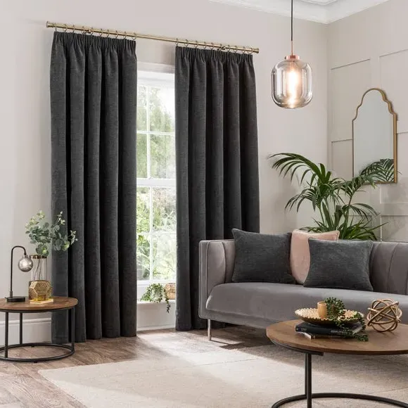 Blackout Curtains Pencil Pleat - Charcoal, Chenille