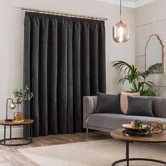 Blackout Curtains Pencil Pleat - Charcoal, Chenille