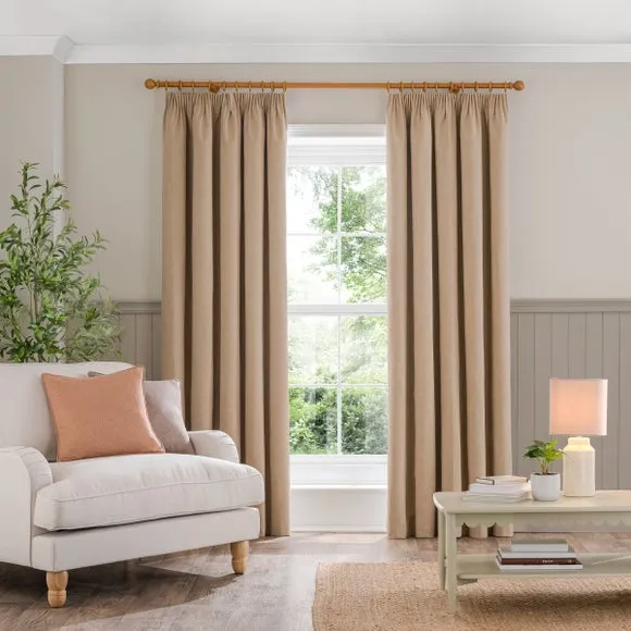 Blackout Curtains Pencil Pleat - Dark Sand, Brushed