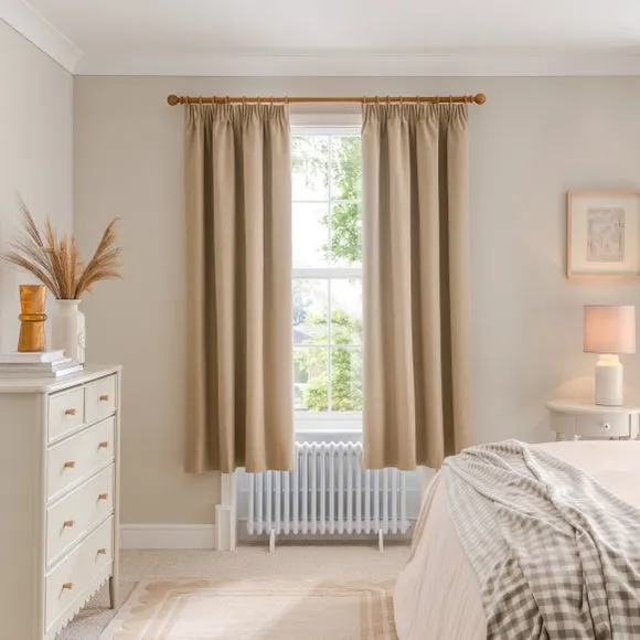 Blackout Curtains Pencil Pleat - Dark Sand, Brushed