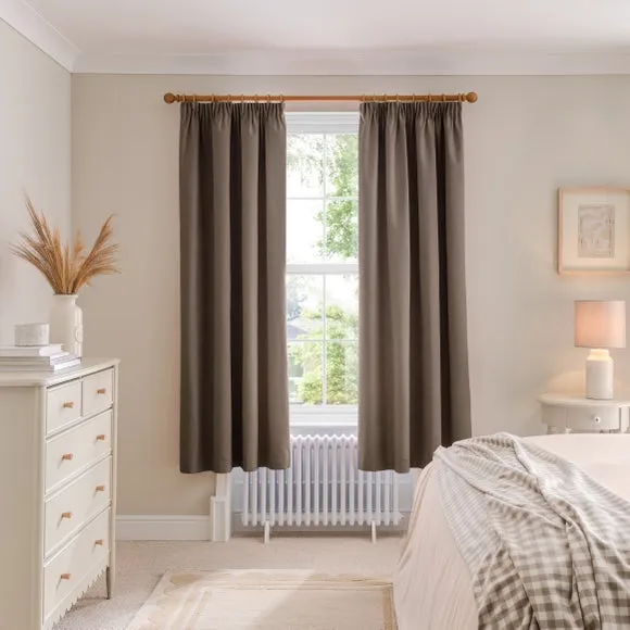 Blackout Curtains Pencil Pleat - Mocha, Brushed