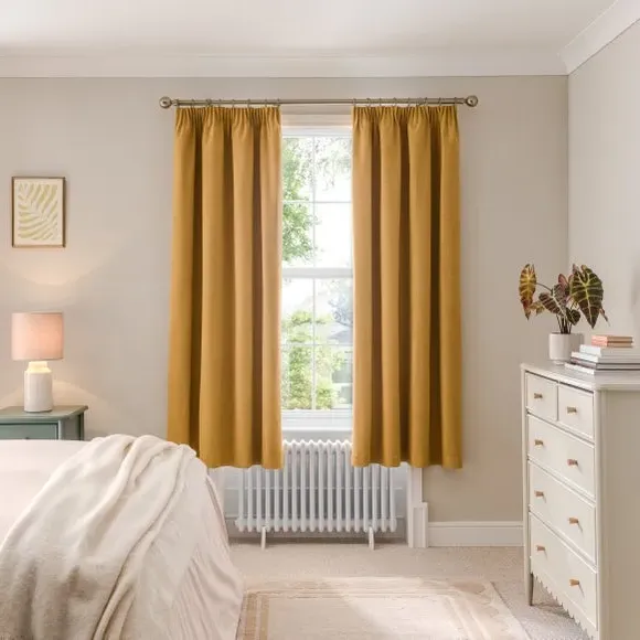 Blackout Curtains Pencil Pleat - Old Gold, Brushed