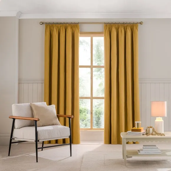 Blackout Curtains Pencil Pleat - Old Gold, Brushed