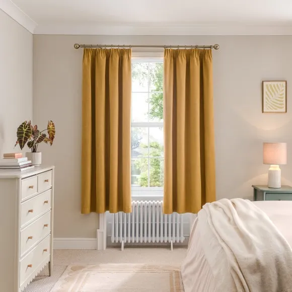 Blackout Curtains Pencil Pleat - Old Gold, Brushed