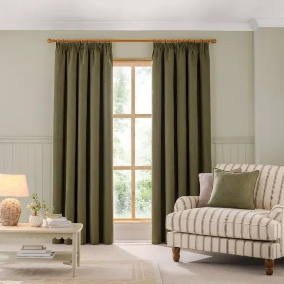 Blackout Curtains Pencil Pleat - Olive, Brushed
