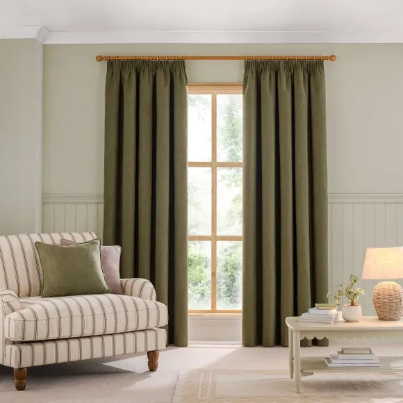 Blackout Curtains Pencil Pleat - Olive, Brushed
