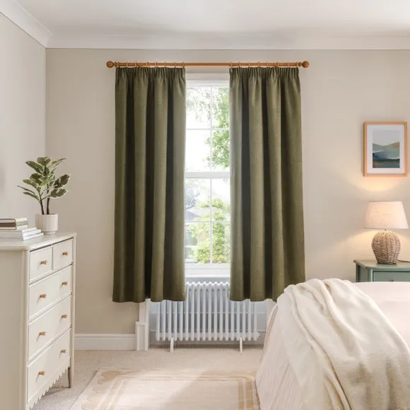 Blackout Curtains Pencil Pleat - Olive, Brushed
