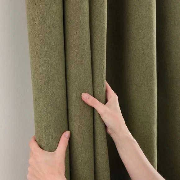 Blackout Curtains Pencil Pleat - Olive, Brushed