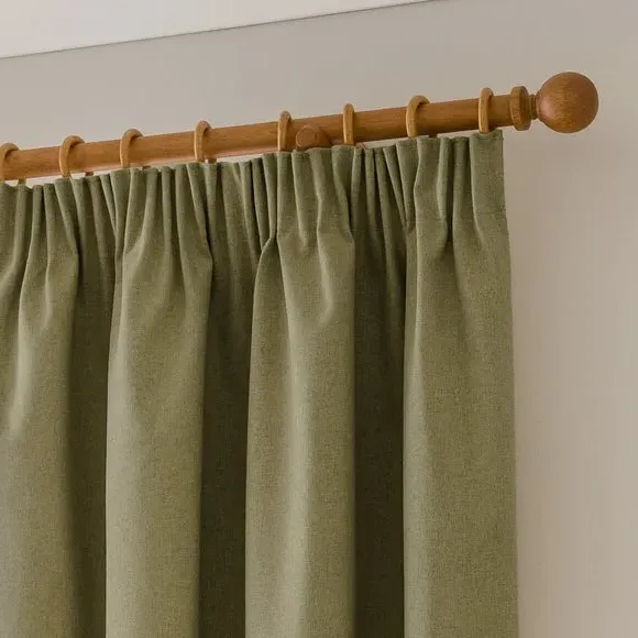 Blackout Curtains Pencil Pleat - Olive, Brushed
