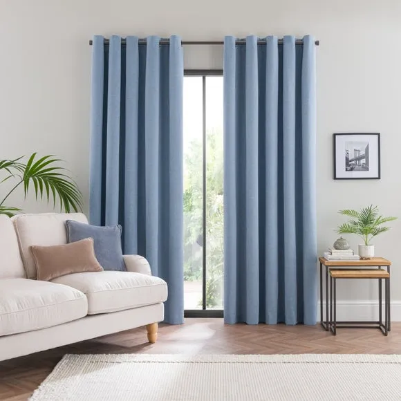 Blackout Eyelet Curtains - Ashley Blue, Polyester