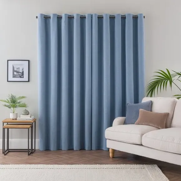 Blackout Eyelet Curtains - Ashley Blue, Polyester